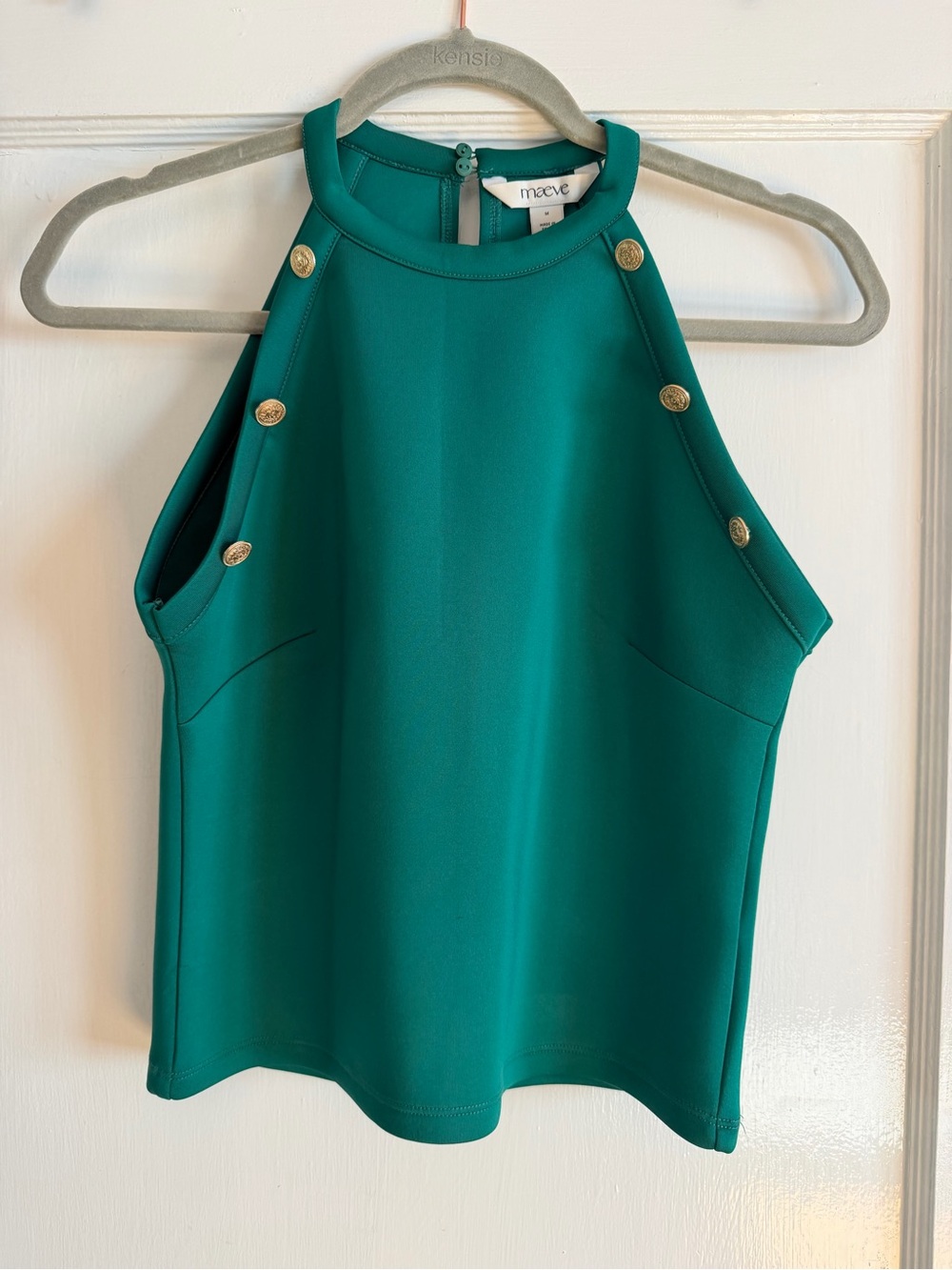 Anthropologie Teal Halter Tank with Gold Buttons